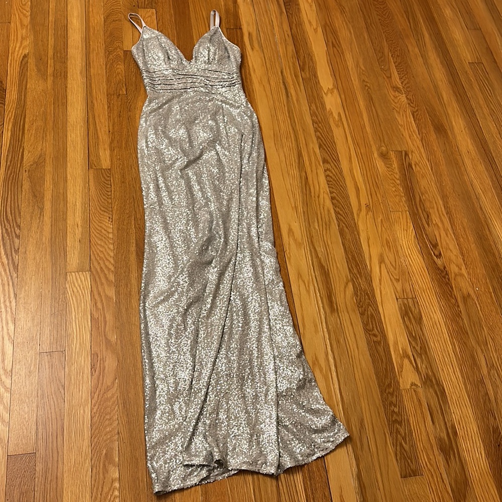 Dina Bar-el silver sequin gown size 2